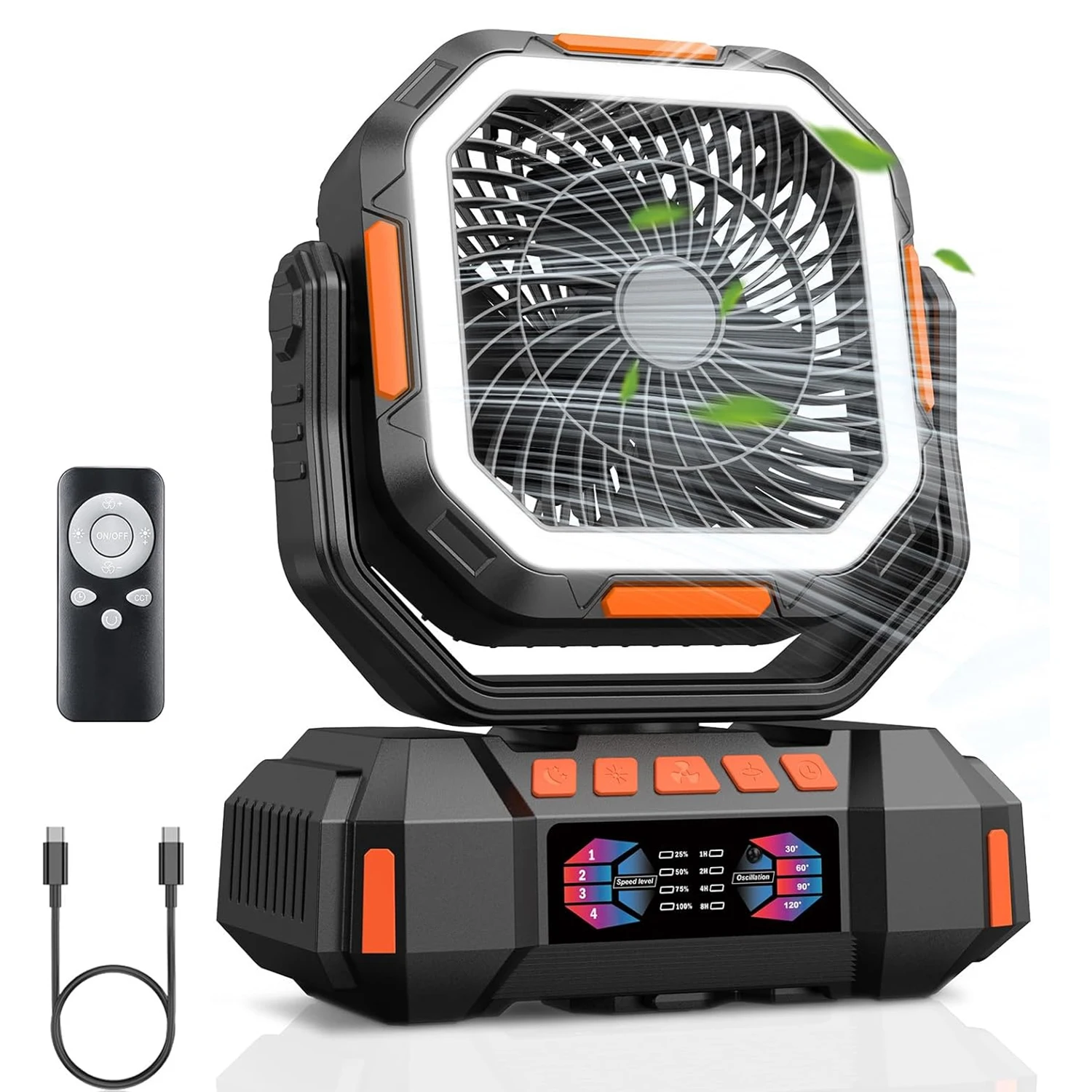 3 in 1 Camping Fan 40000mAh Rechargeable Battery Portable Outdoor Fan 4 Speed Air Circulators with Hook and LED Light