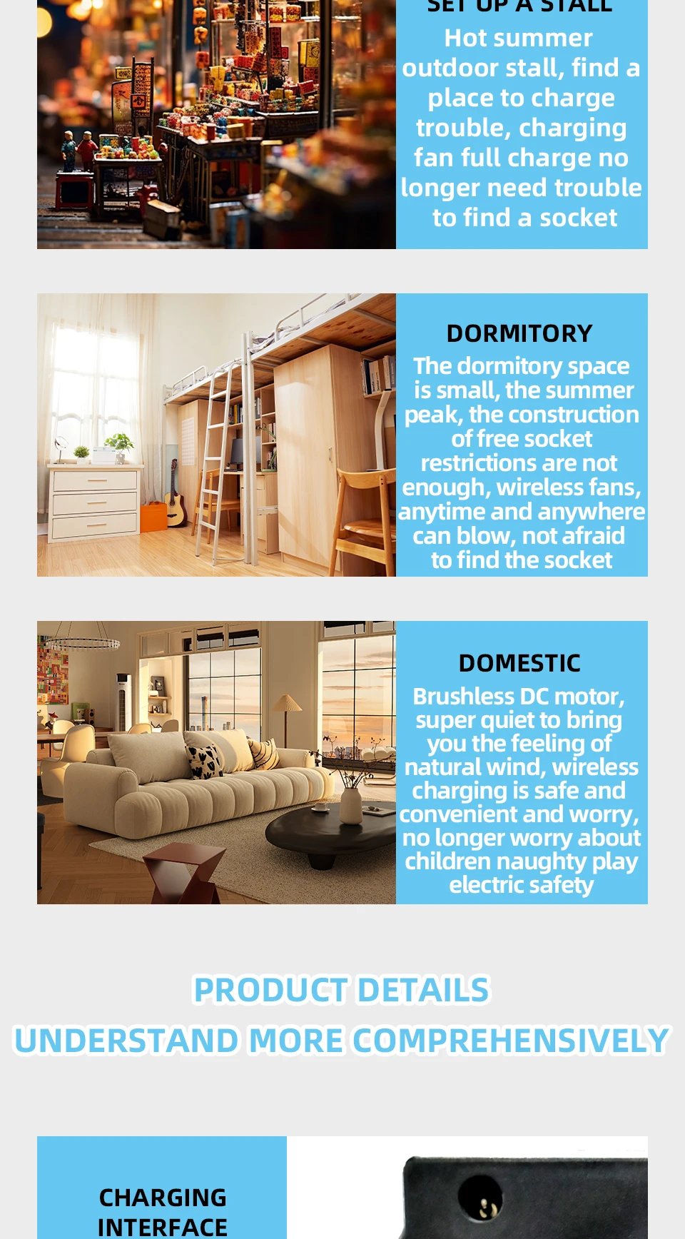 Battery Operated Solar Fan, Home or Outdoor Dual-use Portable Fan, Battery Can Running 6-12 Hours, with USB Output For Phone