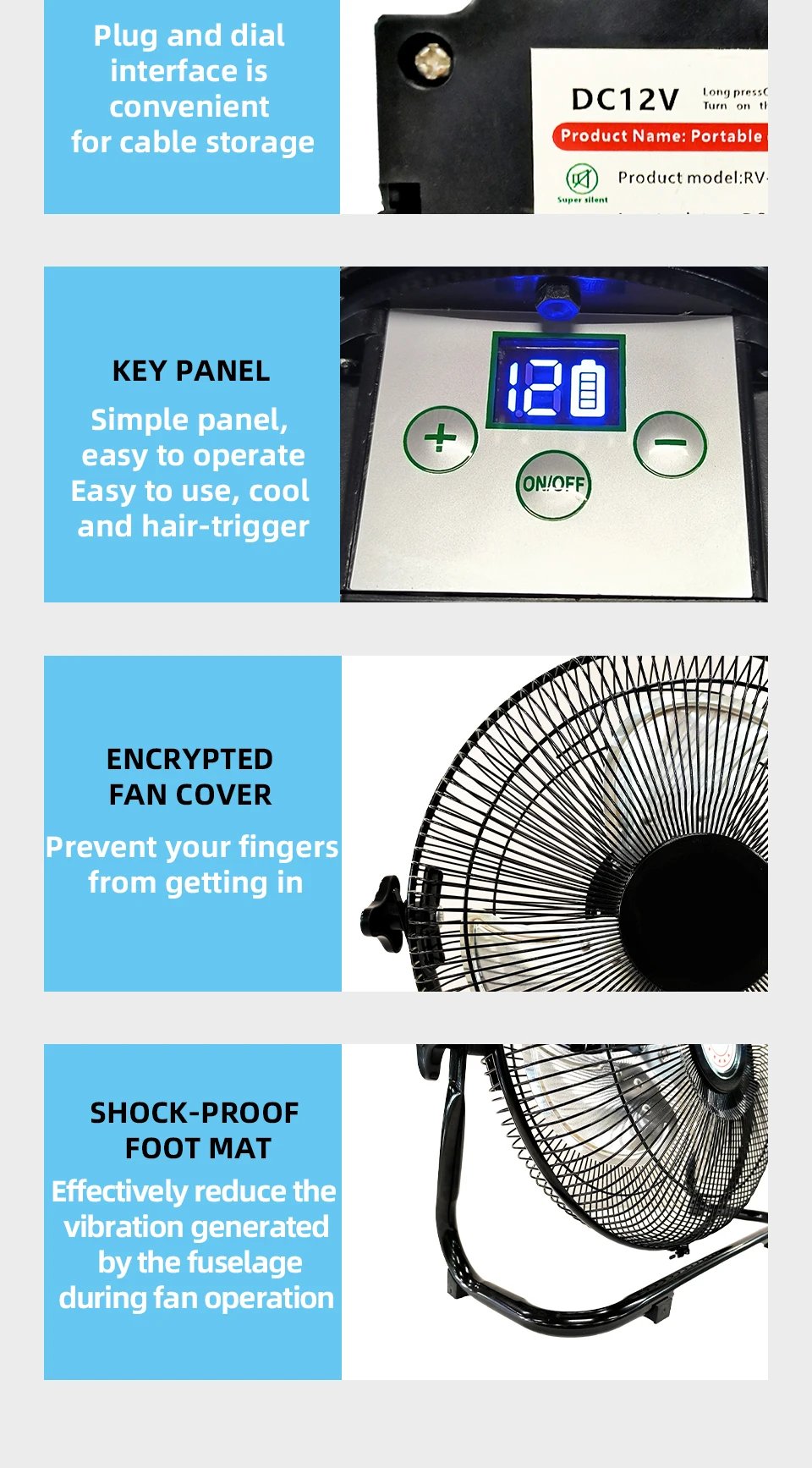 Battery Operated Solar Fan, Home or Outdoor Dual-use Portable Fan, Battery Can Running 6-12 Hours, with USB Output For Phone