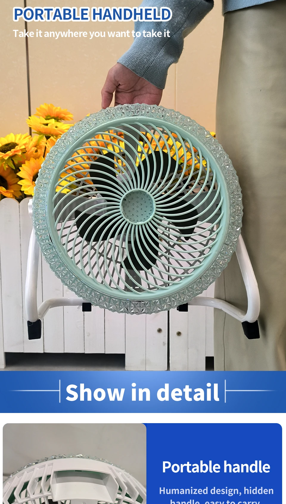 Rechargeable Solar Powered Camping Fan with LED Light Portable Battery Operated Tent Fan Outdoor Cooling Fan with Solar Panel