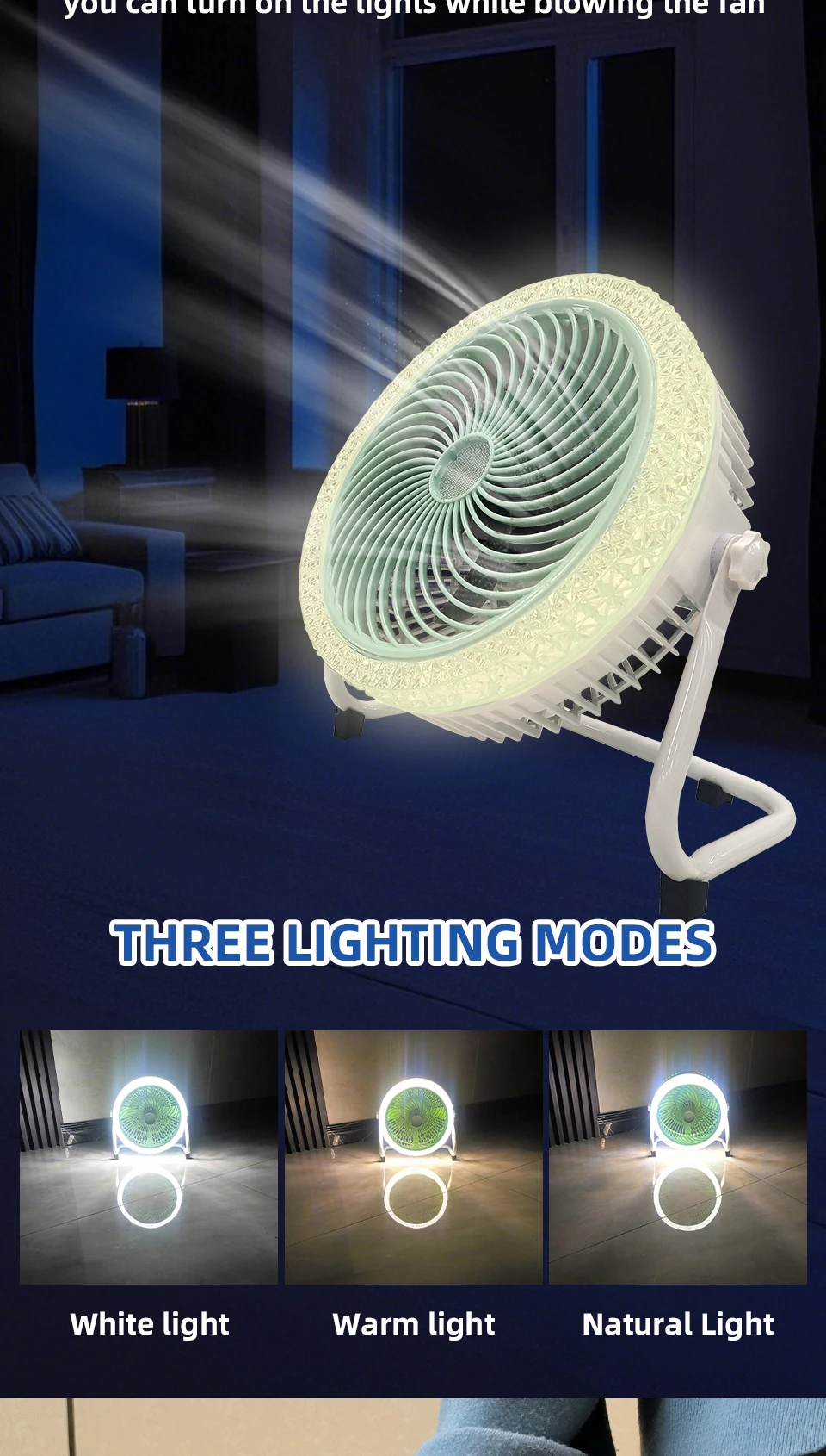 Rechargeable Solar Powered Camping Fan with LED Light Portable Battery Operated Tent Fan Outdoor Cooling Fan with Solar Panel