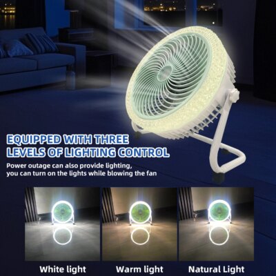 Rechargeable Solar Powered Camping Fan with LED Light Portable Battery Operated Tent Fan Outdoor Cooling Fan with Solar Panel - Image 2
