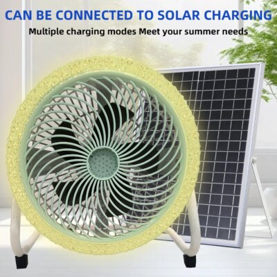 Rechargeable Solar Powered Camping Fan with LED Light Portable Battery Operated Tent Fan Outdoor Cooling Fan with Solar Panel
