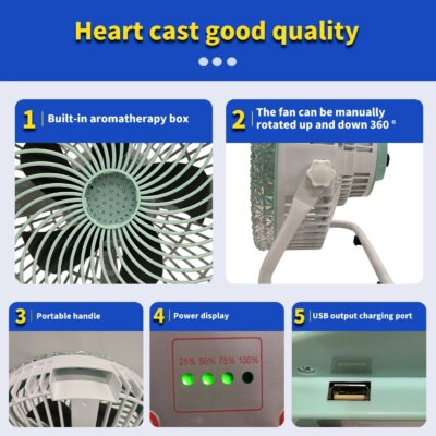 Rechargeable Solar Powered Camping Fan with LED Light Portable Battery Operated Tent Fan Outdoor Cooling Fan with Solar Panel - Image 6