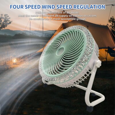 Rechargeable Solar Powered Camping Fan with LED Light Portable Battery Operated Tent Fan Outdoor Cooling Fan with Solar Panel - Image 3