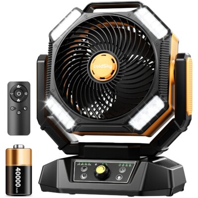 coldSky 40000mAh Camping Fan Battery Operated Fan with 4 LED Light 8 Speeds Desk Fan Remote Portable Rechargeable Outdoor Fan