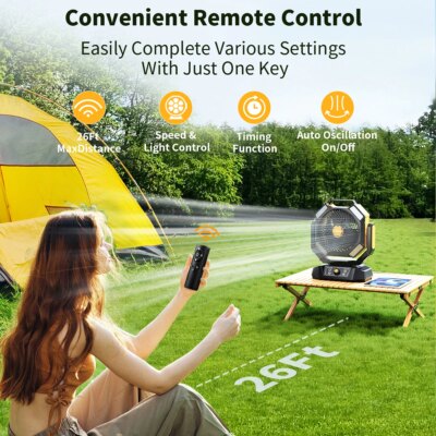 coldSky 40000mAh Camping Fan Battery Operated Fan with 4 LED Light 8 Speeds Desk Fan Remote Portable Rechargeable Outdoor Fan - Image 3