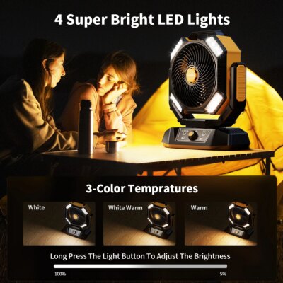 coldSky 40000mAh Camping Fan Battery Operated Fan with 4 LED Light 8 Speeds Desk Fan Remote Portable Rechargeable Outdoor Fan - Image 4