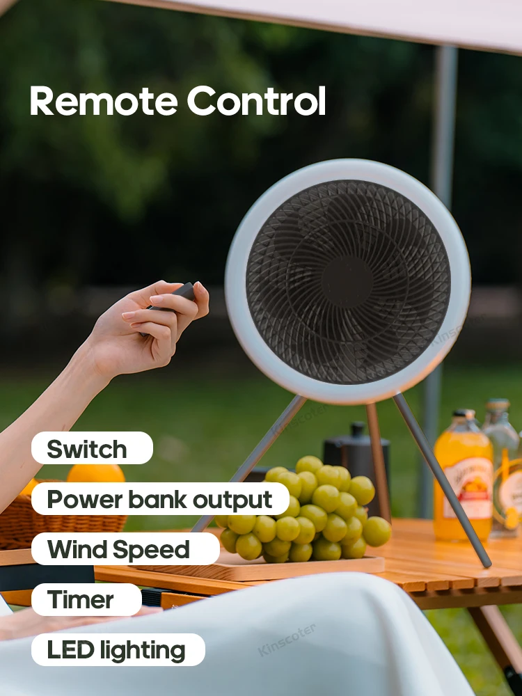 New Outdoor Camping Rechargeable Fan Wireless Ceiling Electric Fan LED Light 10000mAh Emergency Charging Portable Tripod Fan