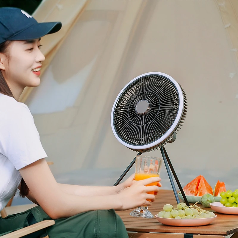 New Outdoor Camping Rechargeable Fan Wireless Ceiling Electric Fan LED Light 10000mAh Emergency Charging Portable Tripod Fan