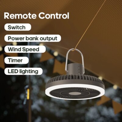 New Outdoor Camping Rechargeable Fan Wireless Ceiling Electric Fan LED Light 10000mAh Emergency Charging Portable Tripod Fan - Image 3