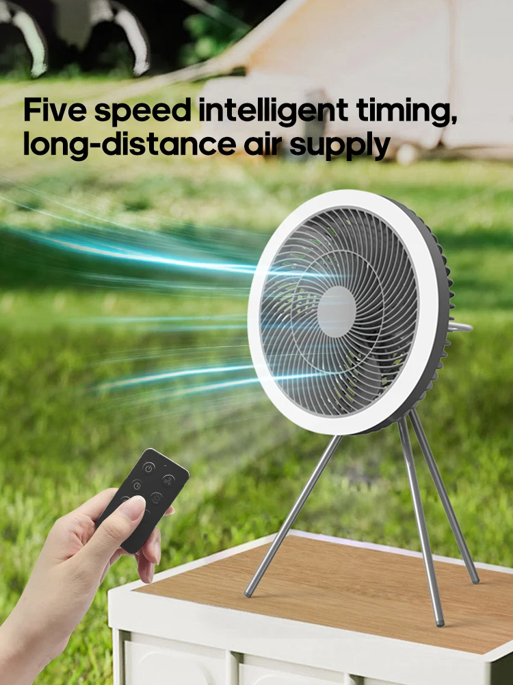 New Outdoor Camping Rechargeable Fan Wireless Ceiling Electric Fan LED Light 10000mAh Emergency Charging Portable Tripod Fan