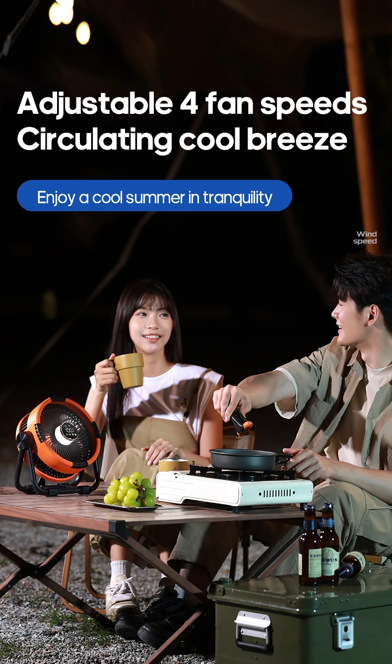 Portable 6 in 1 Outdoor Camping Fan 20000mAh Rechargeable Wireless Tent Ceiling Fan 4 Speed Adjustment LED Lighting Power Bank