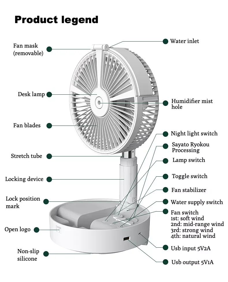 Portable Atomizing fan Personal Battery Powered Folding Water Mist Fan Stand Fan with for Desktop Home Travel Outdoor