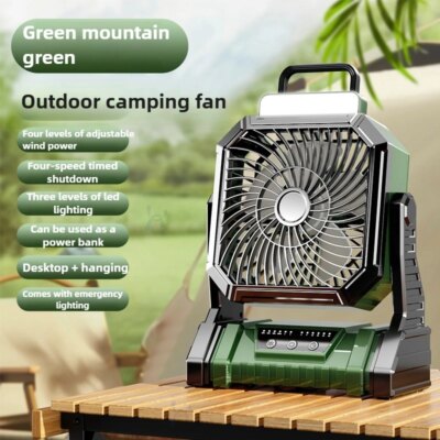 5400/9000mah Portable Camping Fan Battery Powered with LED Lights 4-speed Adjustable Office Fan Outdoor Tent Hook Construction