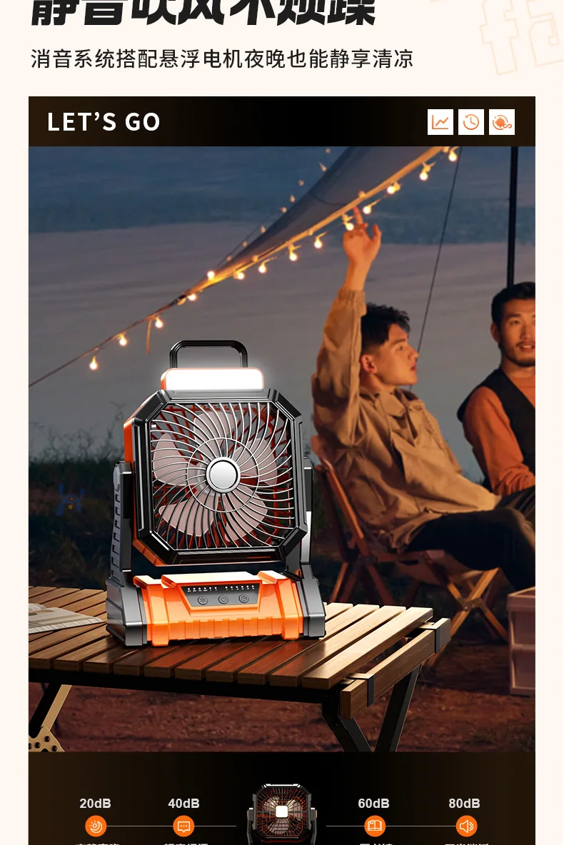 5400/9000mah Portable Camping Fan Battery Powered with LED Lights 4-speed Adjustable Office Fan Outdoor Tent Hook Construction