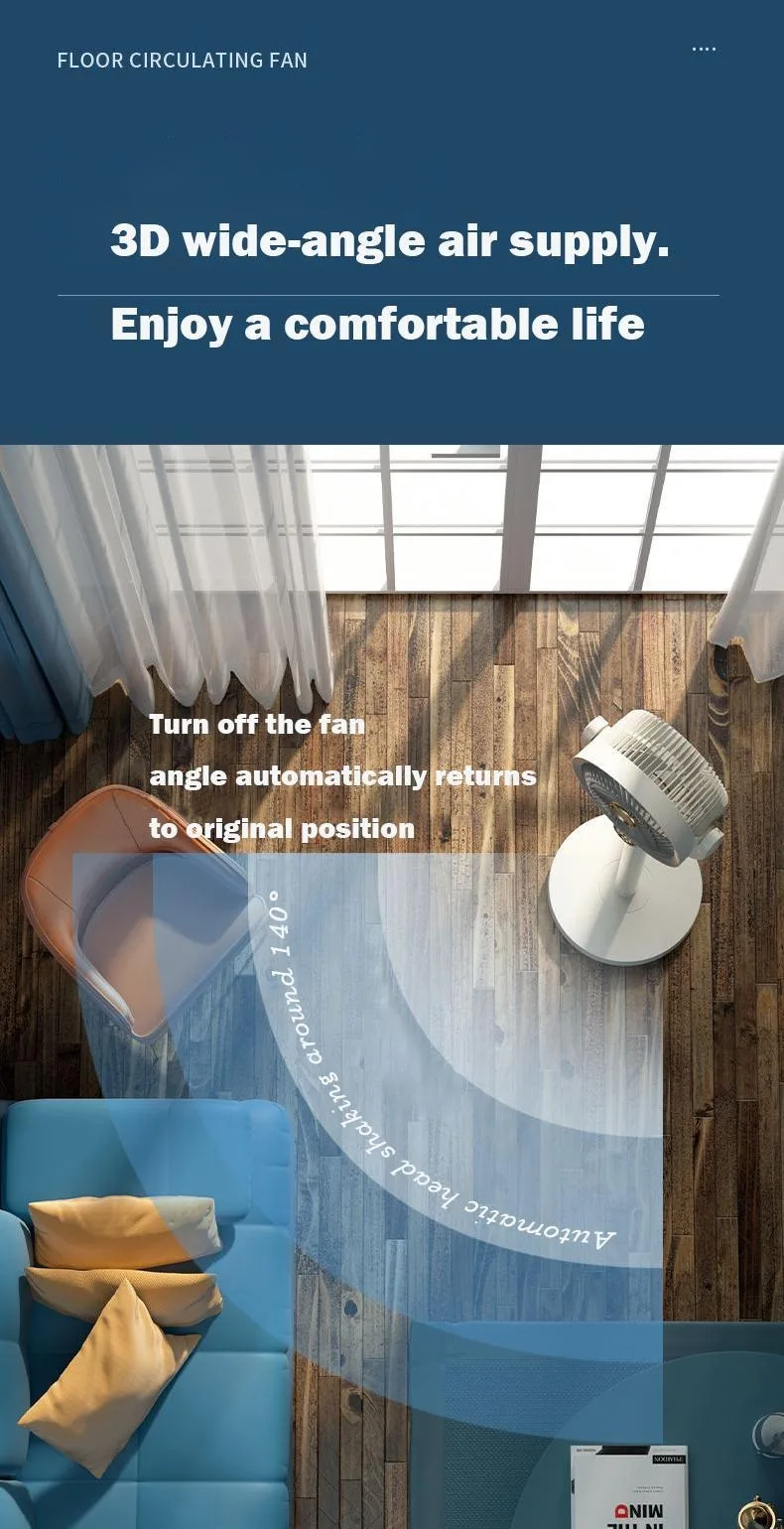 USB Charge-in Use Air Circulation Fan Household Electric Fan Turbine Silent Convection Floor Fan Timing, Operated Mini Fan