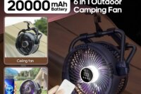 Multifunctional 6 in 1 Outdoor Camping Fan 20000mAh Desktop Air Circulator Wireless Ceiling Electric Fan with Hook and LED Light