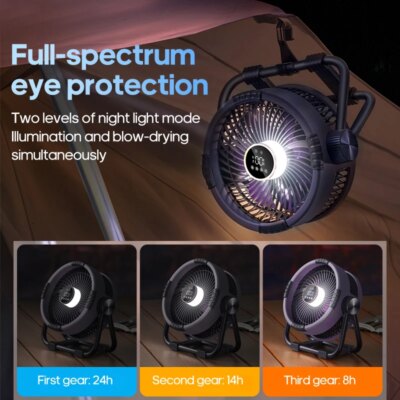 Multifunctional 6 in 1 Outdoor Camping Fan 20000mAh Desktop Air Circulator Wireless Ceiling Electric Fan with Hook and LED Light - Image 2