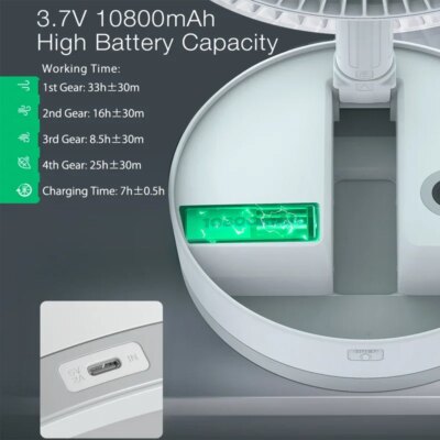 P10 Folding Fan Air Cooler Silent 10800mAh USB Rechargeable Wireless Floor Standing Portable Fan with Remote Control for Camping - Image 4