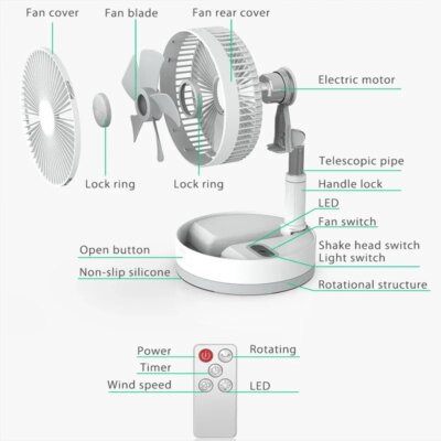 P10 Folding Fan Air Cooler Silent 10800mAh USB Rechargeable Wireless Floor Standing Portable Fan with Remote Control for Camping - Image 5