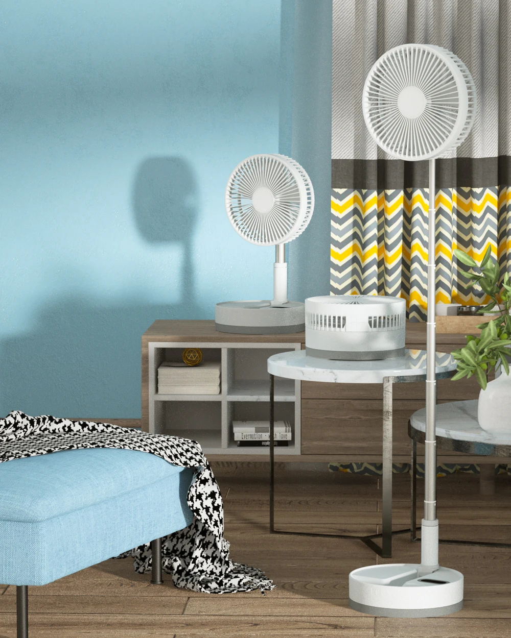 P10 Folding Fan Air Cooler Silent 10800mAh USB Rechargeable Wireless Floor Standing Portable Fan with Remote Control for Camping