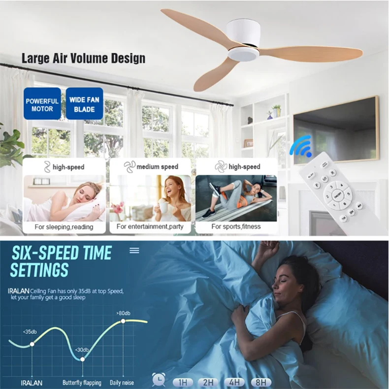 Modern Ceiling Fan with Remote Control Low Down Living Room Office DC Motor Fan 30W Simple Ceiling Fan Lightless Electric Fan