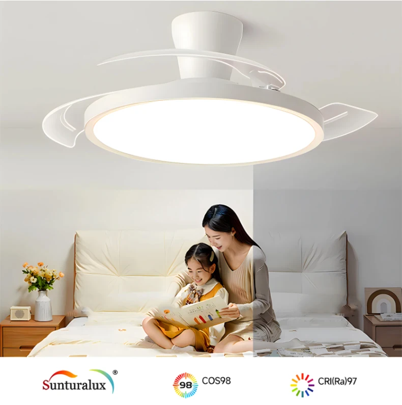 Smart Invisible LED Ceiling Fan Lights DC motor Large Air Volume folding blades fan lamp chandelier kitchen Bedroom Dining room