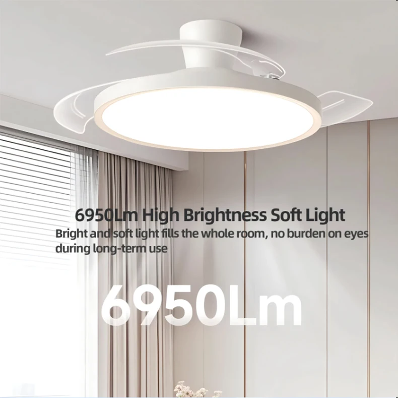 Smart Invisible LED Ceiling Fan Lights DC motor Large Air Volume folding blades fan lamp chandelier kitchen Bedroom Dining room