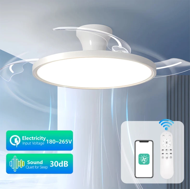 Smart Invisible LED Ceiling Fan Lights DC motor Large Air Volume folding blades fan lamp chandelier kitchen Bedroom Dining room