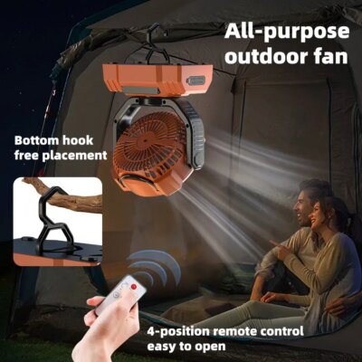 10000mAh Portable Rechargeable Fan Camping Fan for Tent,Battery Operated Fan for Camping,Auto Oscillation,Tent Fan with Light - Image 5