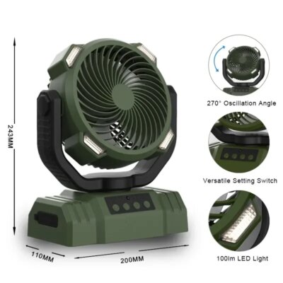 10000mAh Portable Rechargeable Fan Camping Fan for Tent,Battery Operated Fan for Camping,Auto Oscillation,Tent Fan with Light - Image 6