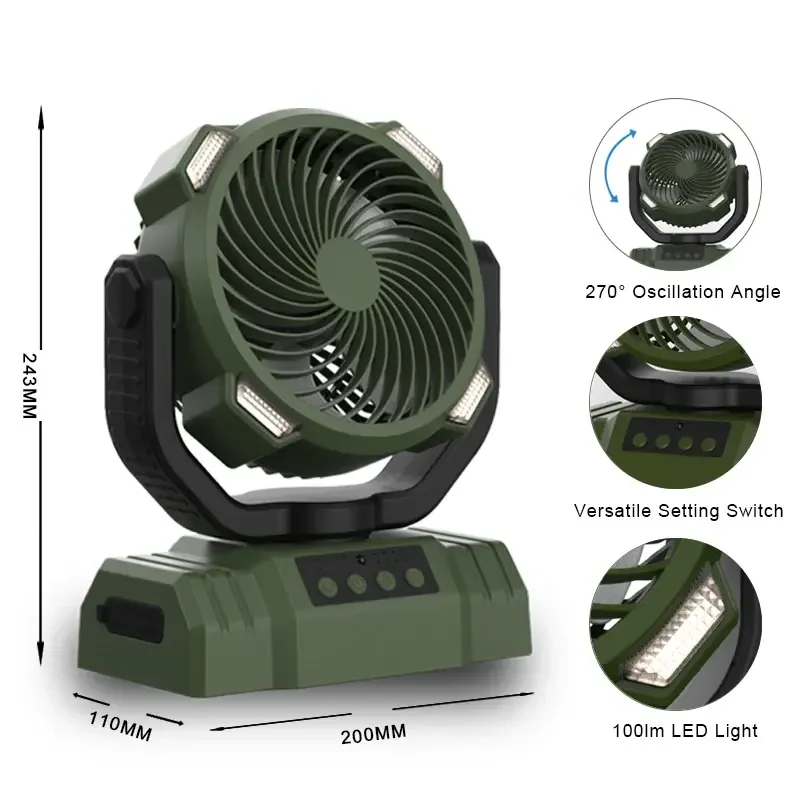 10000mAh Portable Rechargeable Fan Camping Fan for Tent,Battery Operated Fan for Camping,Auto Oscillation,Tent Fan with Light