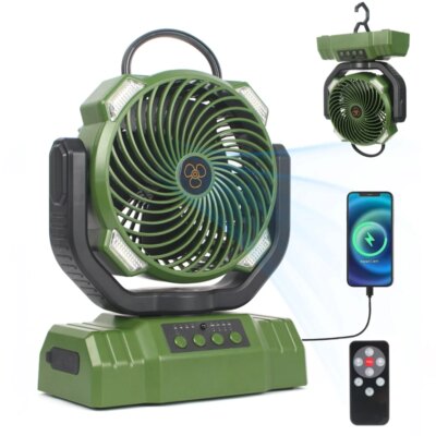 10000mAh Portable Rechargeable Fan Camping Fan for Tent,Battery Operated Fan for Camping,Auto Oscillation,Tent Fan with Light