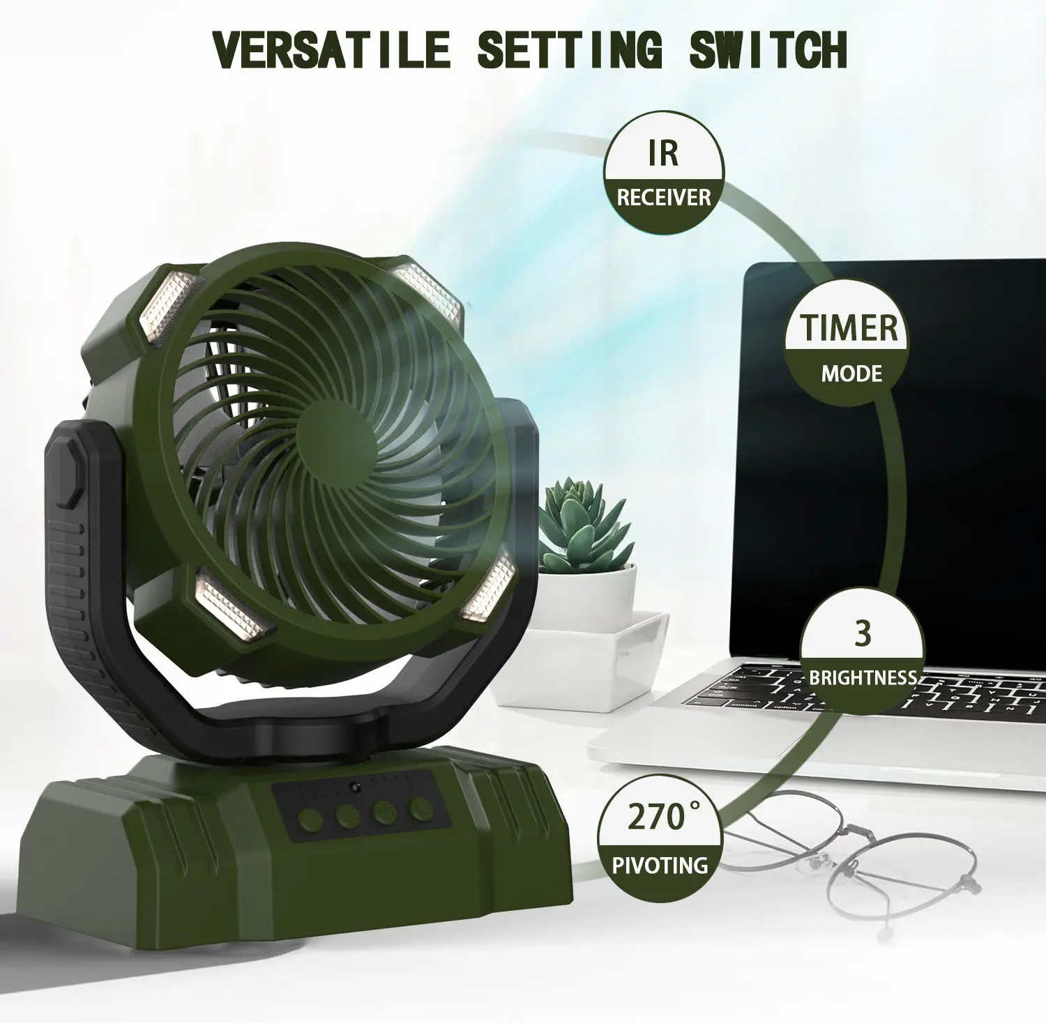 10000mAh Portable Rechargeable Fan Camping Fan for Tent,Battery Operated Fan for Camping,Auto Oscillation,Tent Fan with Light