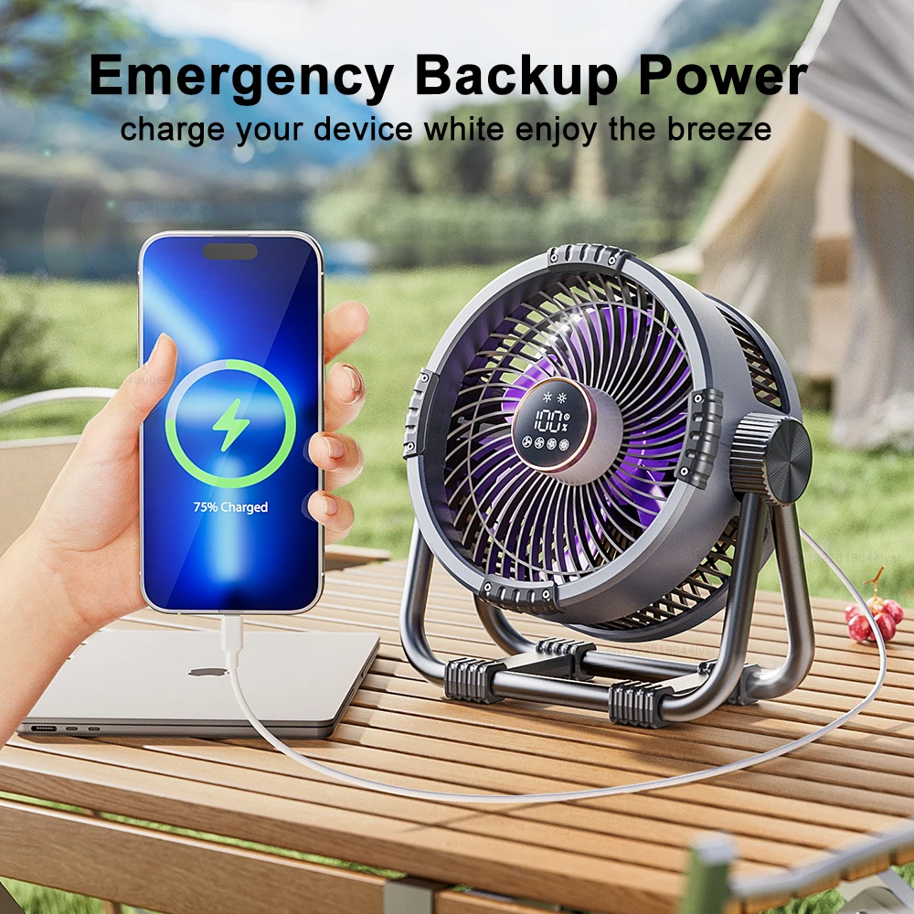 Camping Fan 20000mAh Outdoor Camping Tent Ceiling Fan Air Circulator Fans Rechargeable Portable Wireless Camping Fan with Light