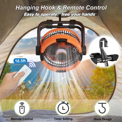 Camping Fan 20000mAh Outdoor Camping Tent Ceiling Fan Air Circulator Fans Rechargeable Portable Wireless Camping Fan with Light - Image 2