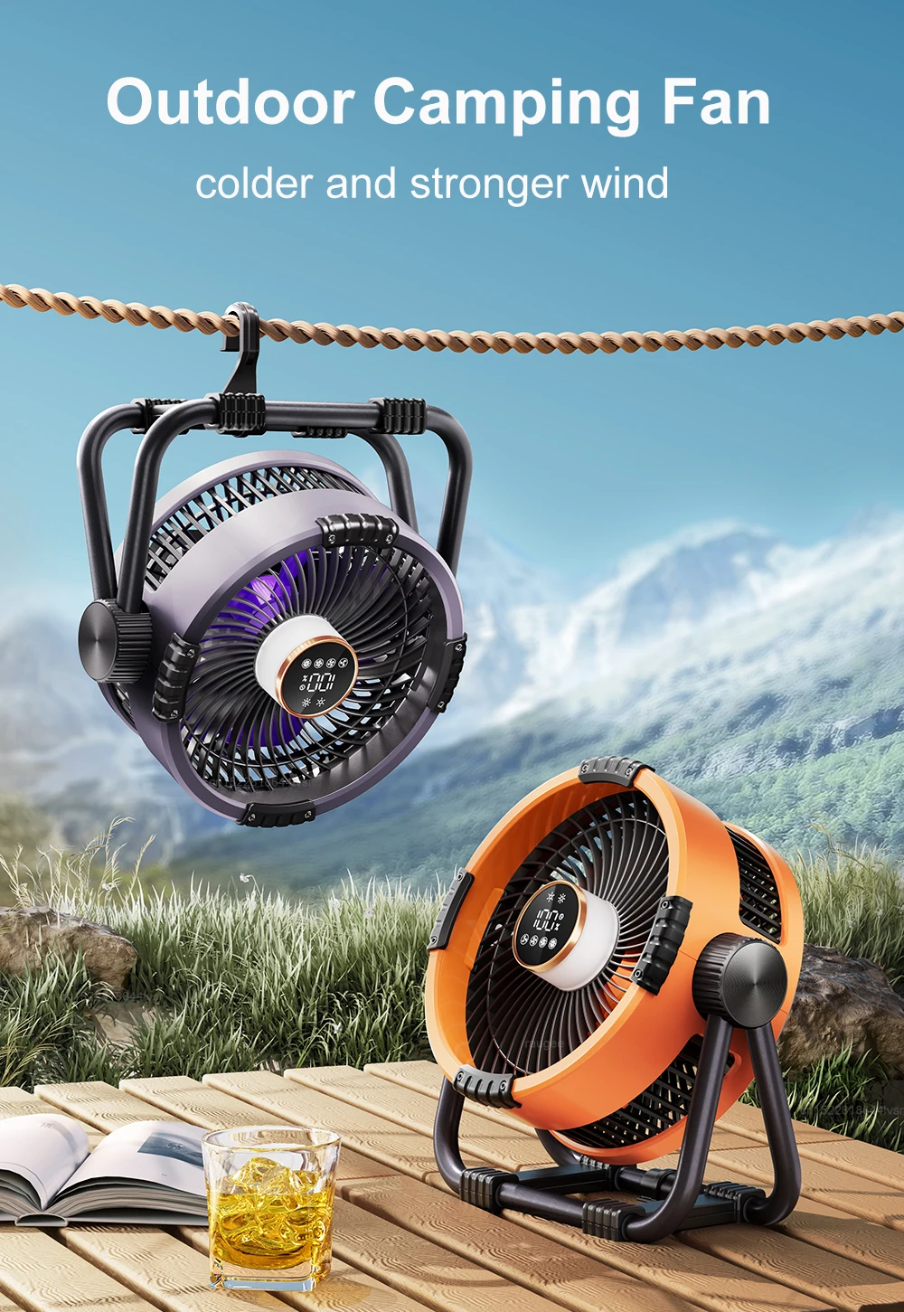 Camping Fan 20000mAh Outdoor Camping Tent Ceiling Fan Air Circulator Fans Rechargeable Portable Wireless Camping Fan with Light