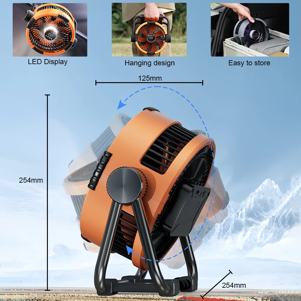 Camping Fan 20000mAh Outdoor Camping Tent Ceiling Fan Air Circulator Fans Rechargeable Portable Wireless Camping Fan with Light