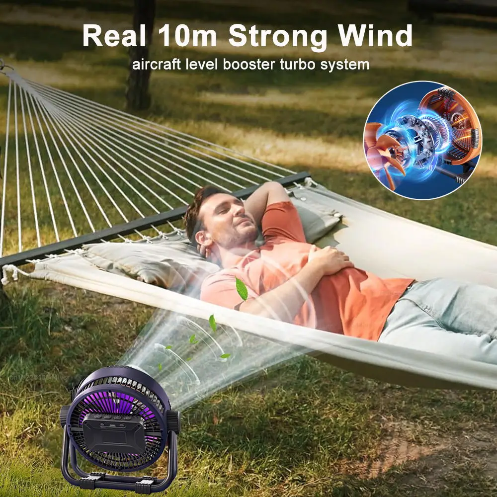 Camping Fan 20000mAh Outdoor Camping Tent Ceiling Fan Air Circulator Fans Rechargeable Portable Wireless Camping Fan with Light