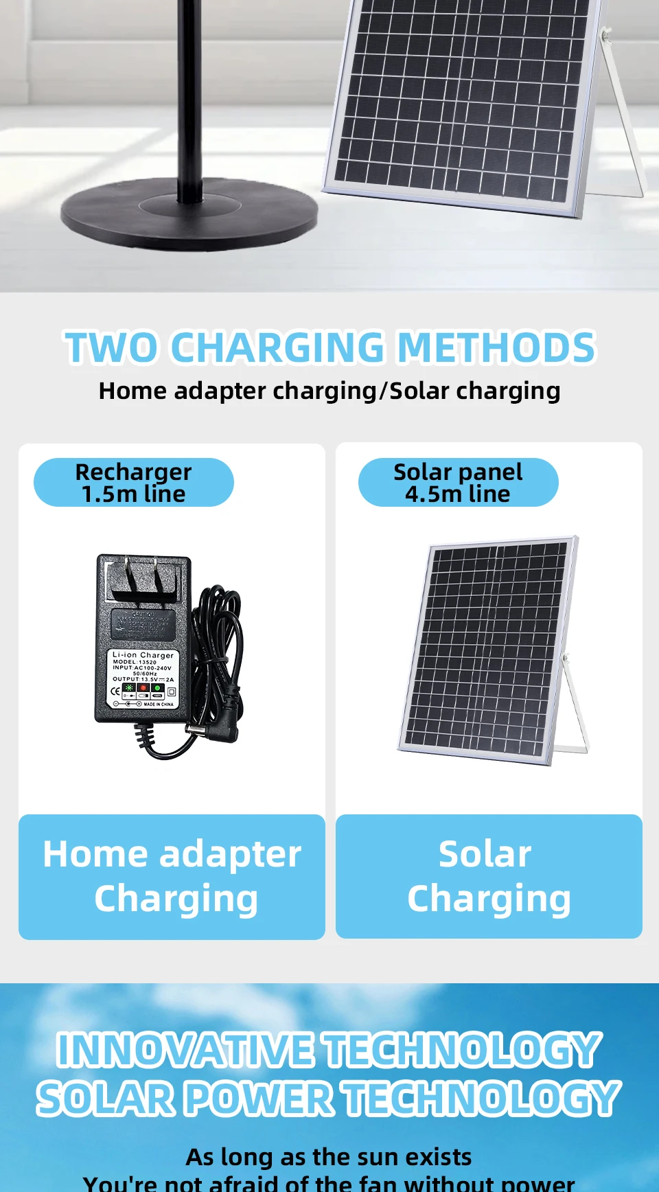 Solar Powered Floor Fan 6 - 12H Runtime3 Speed Adjustable Portable Floor Fan for Home Blackout Emergency USB Port & Night Light