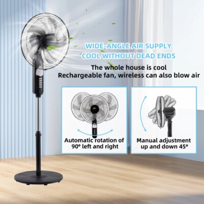 Solar Powered Floor Fan 6 - 12H Runtime3 Speed Adjustable Portable Floor Fan for Home Blackout Emergency USB Port & Night Light - Image 2