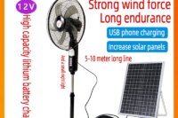 Solar Powered Floor Fan 6 - 12H Runtime3 Speed Adjustable Portable Floor Fan for Home Blackout Emergency USB Port & Night Light
