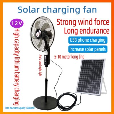 Solar Powered Floor Fan 6 - 12H Runtime3 Speed Adjustable Portable Floor Fan for Home Blackout Emergency USB Port & Night Light