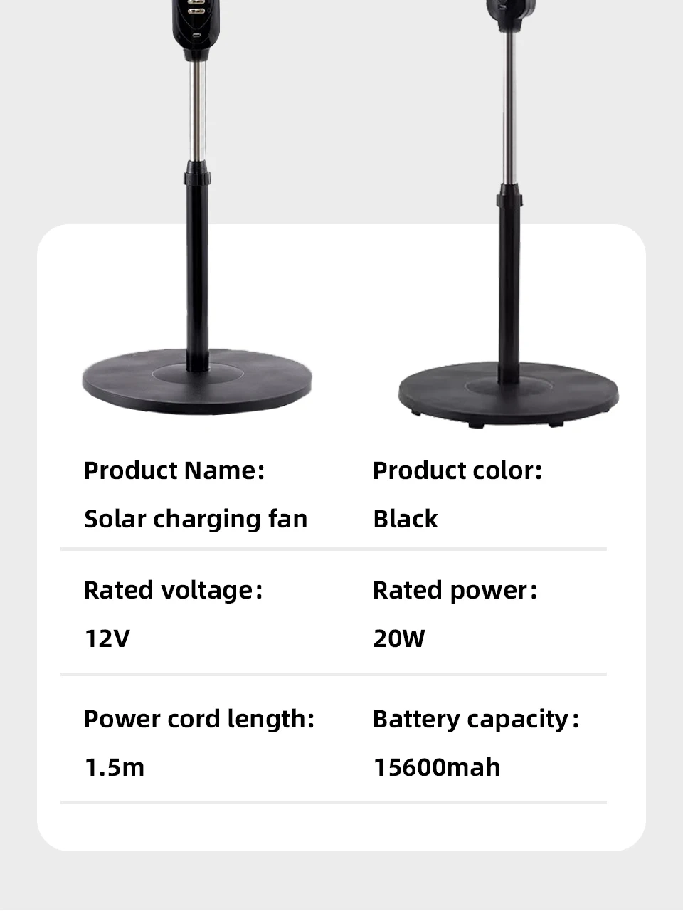 Solar Powered Floor Fan 6 - 12H Runtime3 Speed Adjustable Portable Floor Fan for Home Blackout Emergency USB Port & Night Light