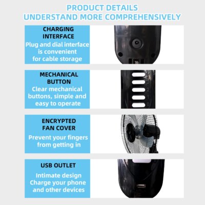 Solar Powered Floor Fan 6 - 12H Runtime3 Speed Adjustable Portable Floor Fan for Home Blackout Emergency USB Port & Night Light - Image 6