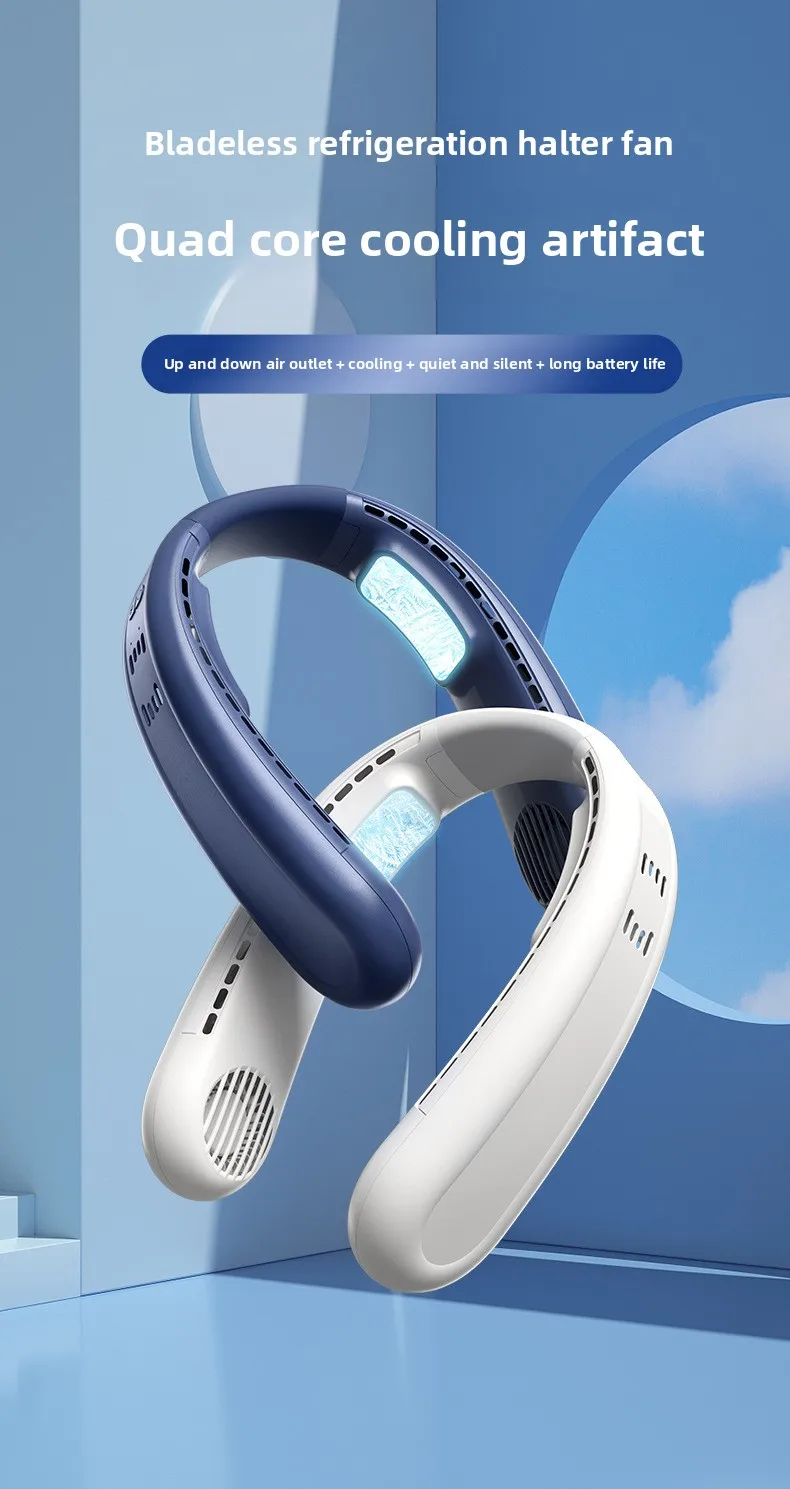 2025 New Upgrade Semiconductor Dual-cooling Neck-hanging Fan Mini Lazy Person's Small Fan USB Charging Outdoor Electric Fan