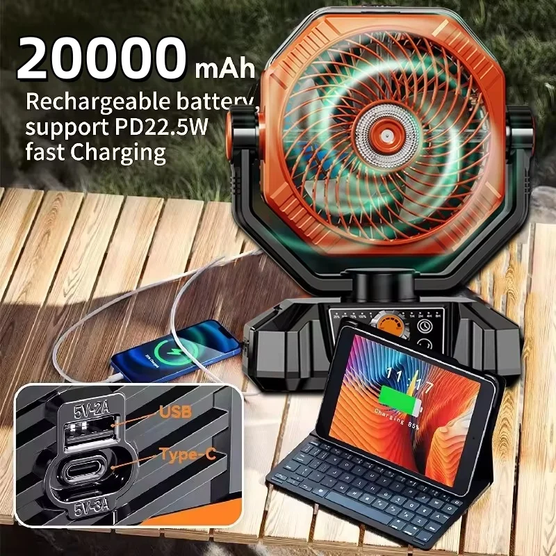 20000mAh Portable Power Station with Fan - 3-in-1 Emergency Hurricane Backup Battery,Outdoor Camping Tent Fan & Phone Charger