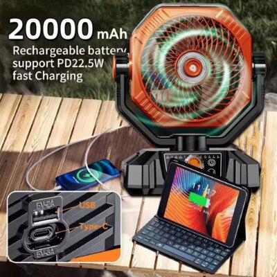 20000mAh Portable Power Station with Fan - 3-in-1 Emergency Hurricane Backup Battery,Outdoor Camping Tent Fan & Phone Charger