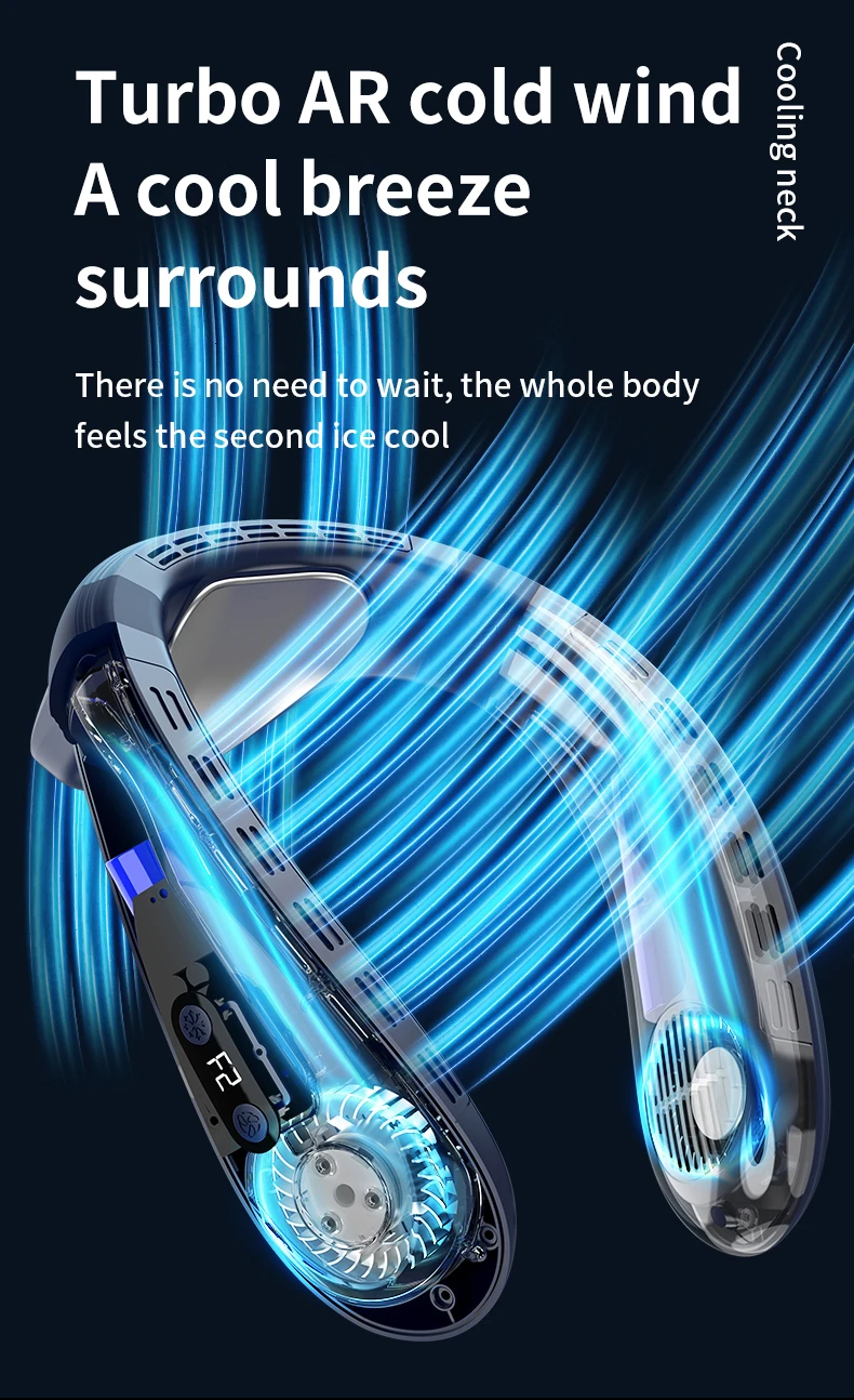 RESUXI New Portable Semiconductor Refrigeration Neck Fan 5200mAh Rechargeable Bladeless Fan Wearable Cooler Multi Purpose Fan